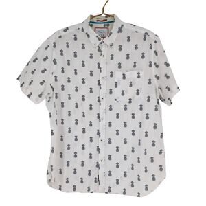 Cactus Man Mens White w Pineapples Button Down Short Sleeve GUC Shirt - Size XL